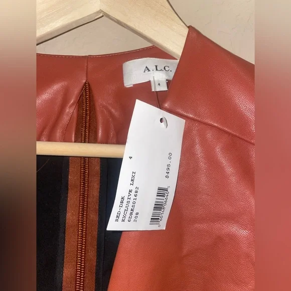 A.L.C Lexi orange or brown vegan leather v neck cutout mini dress - Picture 7 of 12